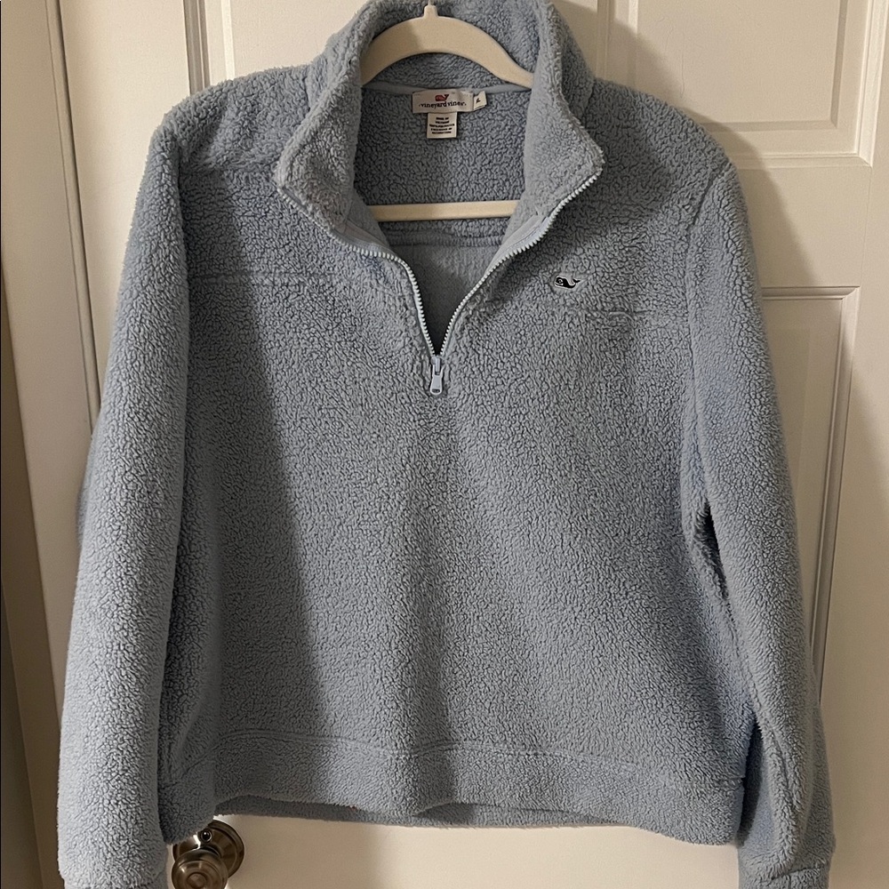 Vineyard Vines Women's Fuzzy Sherpa Classic 1/4-Zip Fleece Light blue Size XL